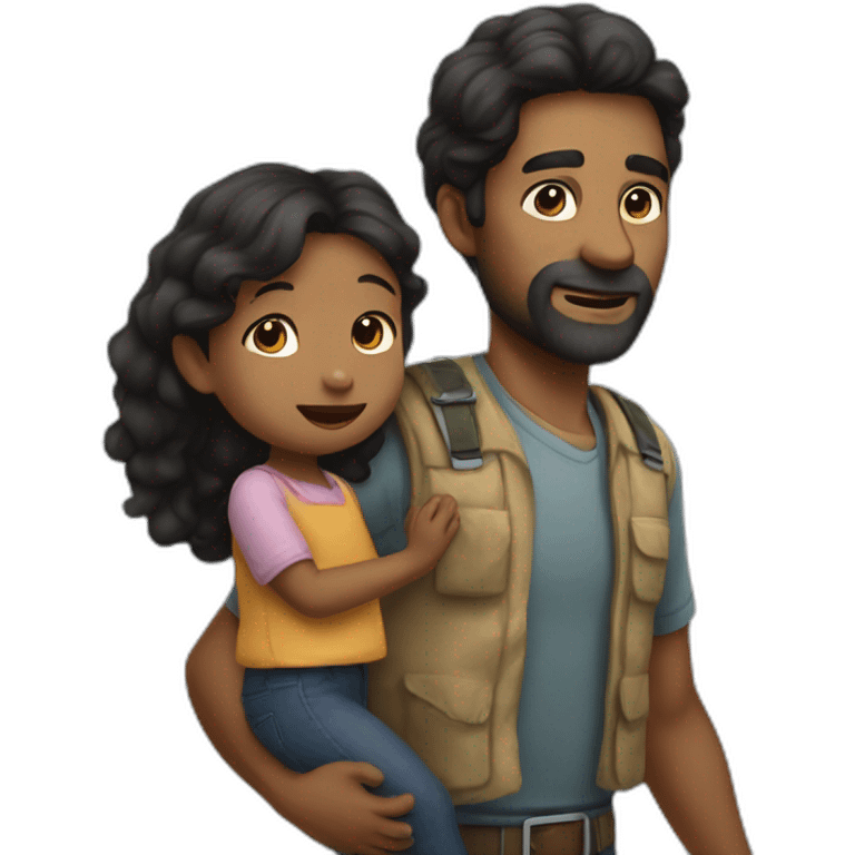 tall geologist man carrying his wavy black haired toddler daughter emoji