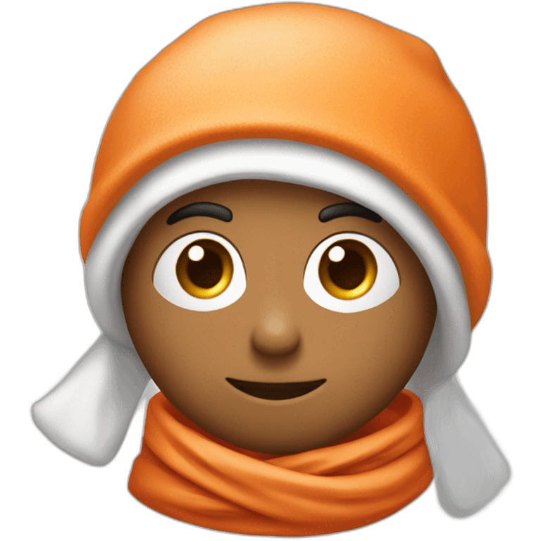 Adam Port who wears a red cap on his head and a white and orange scarf around his neck emoji