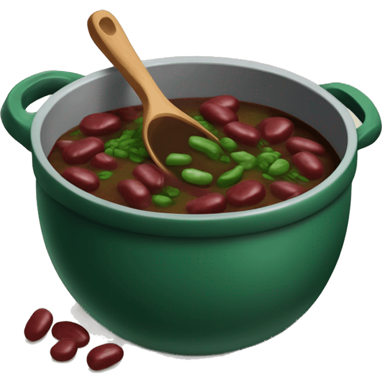 Large pot of dark green stew with red kidney beans and ladle emoji