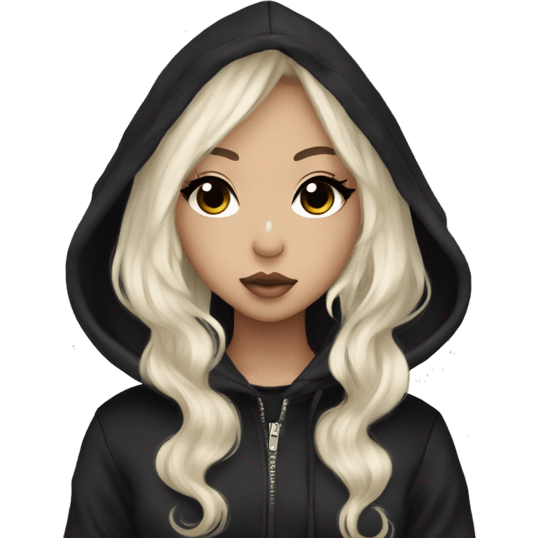 hime gyaru girl, black and platinum blonde hair, dark makeup, black hoodie emoji