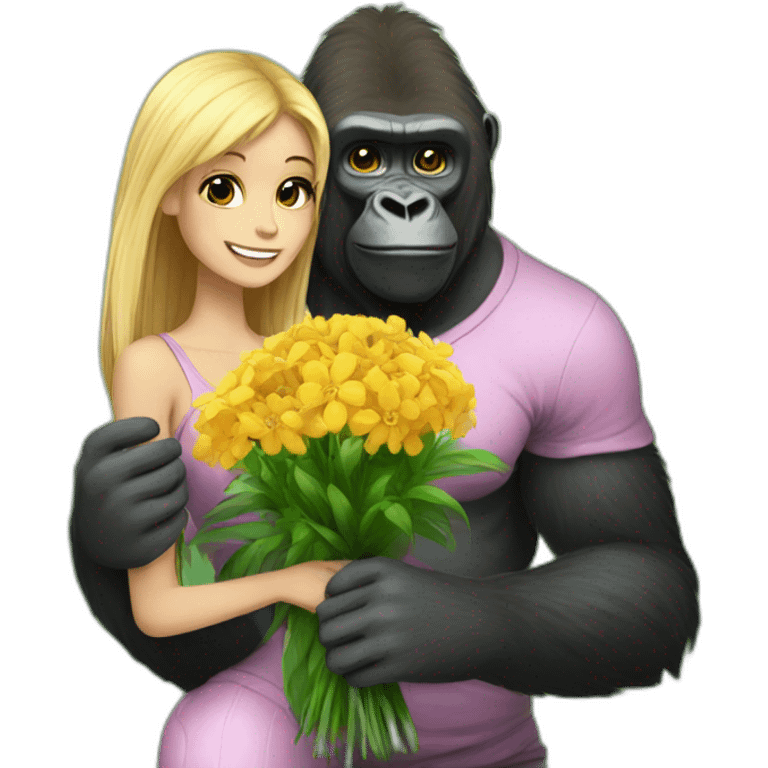 Gorilla giving flowers to a blonde girl emoji