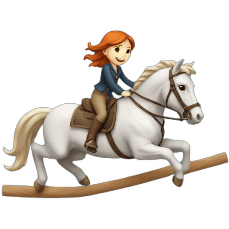 Fille rousse sur un cheval qui saute un obstacle emoji