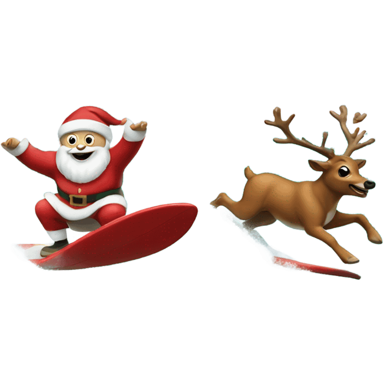 Santa and Rudolph surfing emoji