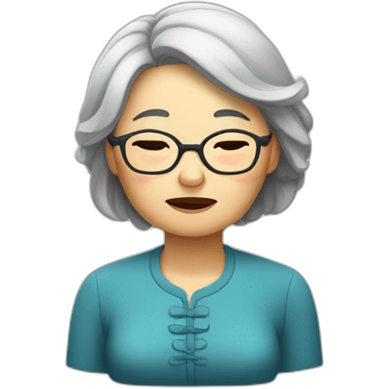 Chinese senior lady wear glasses looks sleepy emoji