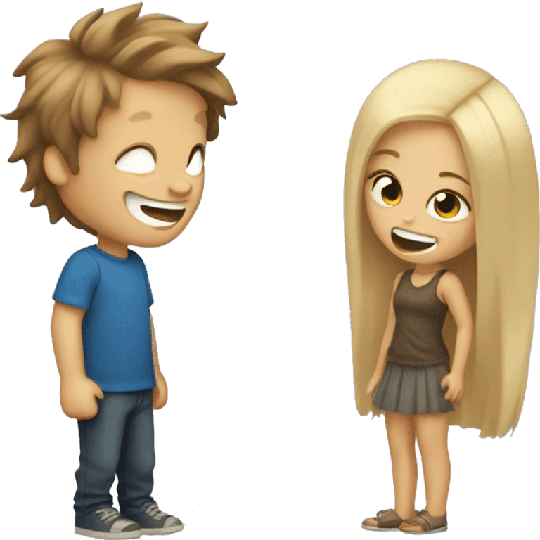 brown hair girl laughing and blonde hair boy is crying  emoji