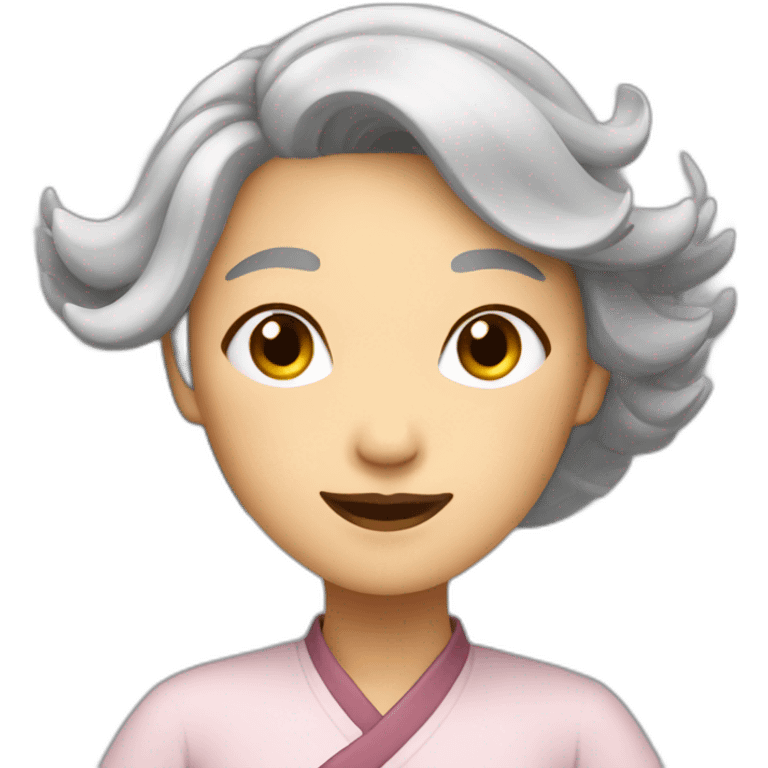 Chinese lady with gray hair doing yuga move emoji