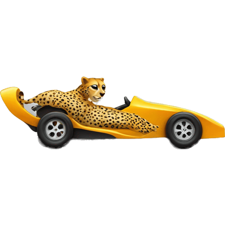 A cheetah in a race car driving down the road emoji