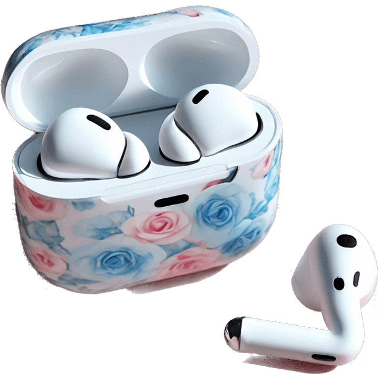 AirPods Pro in floral case white with pastel blue roses emoji