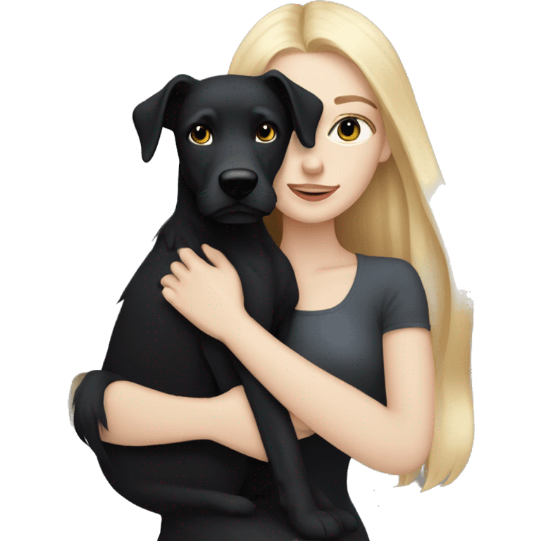 pretty woman with pale skin, very long blonde hair hugging a black dog emoji