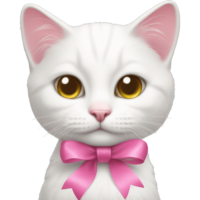 white cat with pink ribbon  emoji