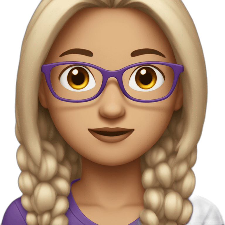 a girl with a half of her hair purple and the other brown. white skin and glasses  emoji