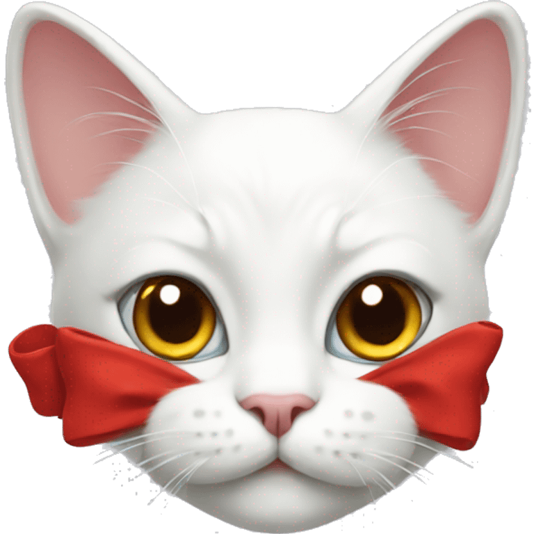 White cat with red bow  emoji