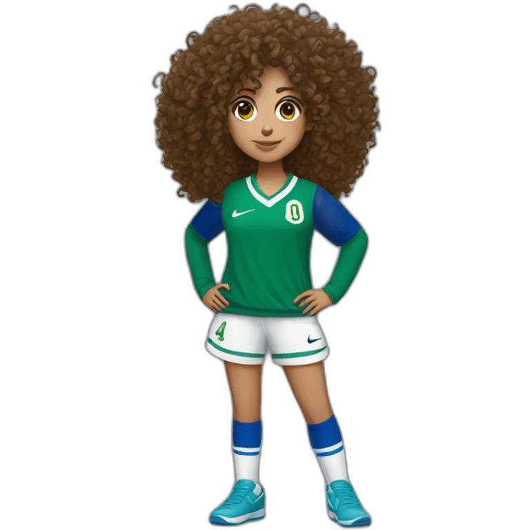 girl curly hair and a Algeria jersey blue and jogging blue, Nike blazer blue and swoosh blue emoji