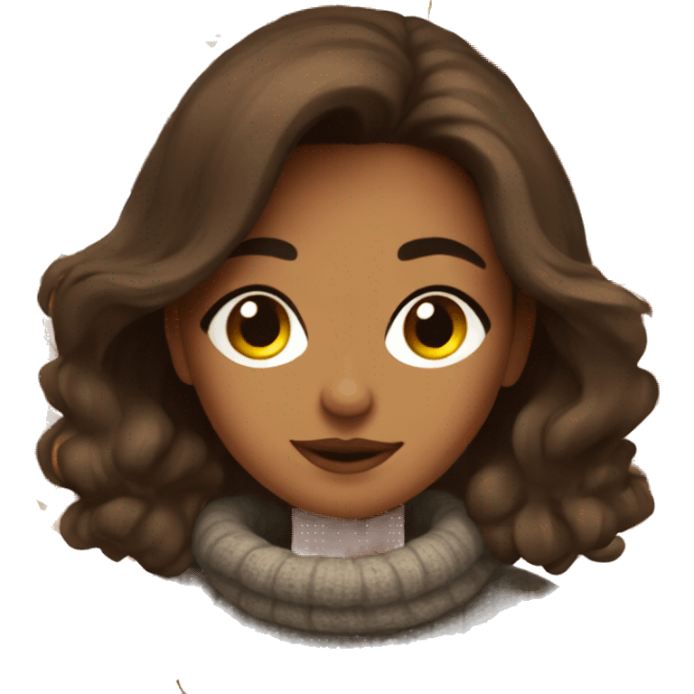 Brunette girl cozy autumn vibe wearing sweater emoji