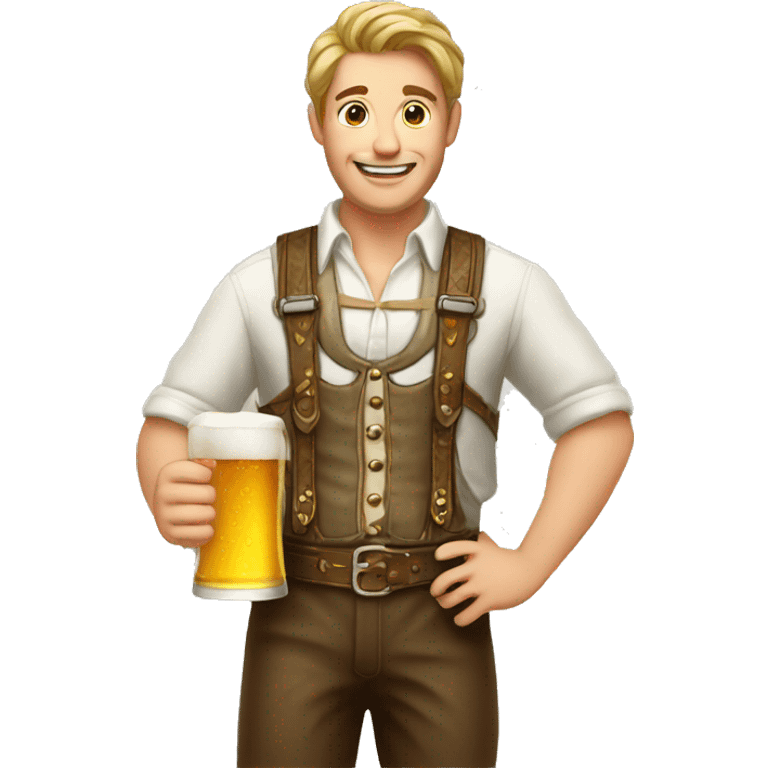 man in lederhosen holding beer emoji