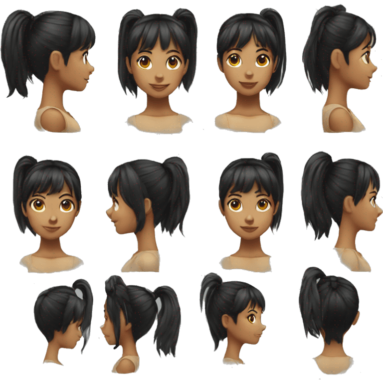 girl, short ponytail with medium bangs black hair emoji