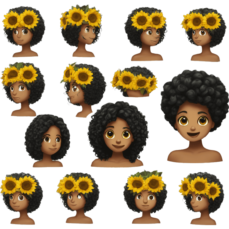 sunflower crown girl curly black hair emoji