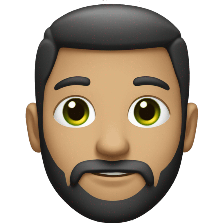 Un chico de ojos verdes, piel blanca, pelo negro semi liso y un poco de barba emoji