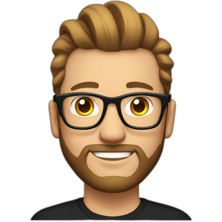 White Man with clear glasses brown hair and a black tshirt and a man bun and beard emoji