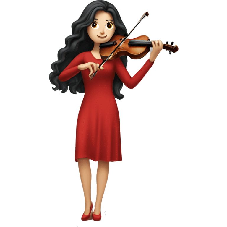 White girl with super long black hair playing the violin in a red dress emoji