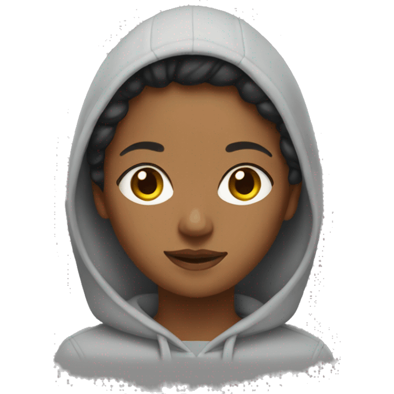 Brown woman wearing sweatpants, hoodie  slippers  emoji