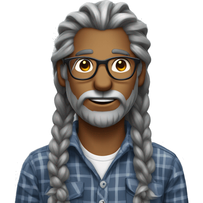 Gray warewolf man with long gray braids with glasses and plaid shirt emoji