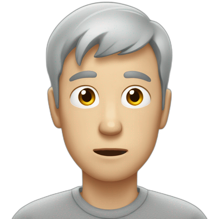 tired white man with very very very short hair in gray sweatshirt is very very very scared emoji