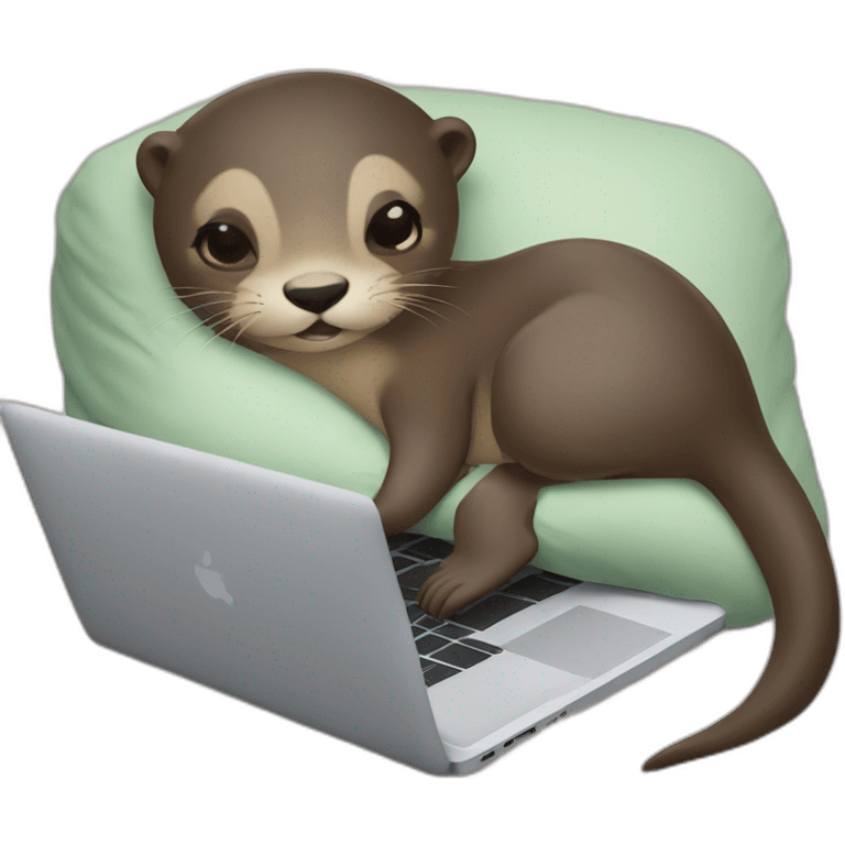 female otter use a macbook while against a pillow emoji