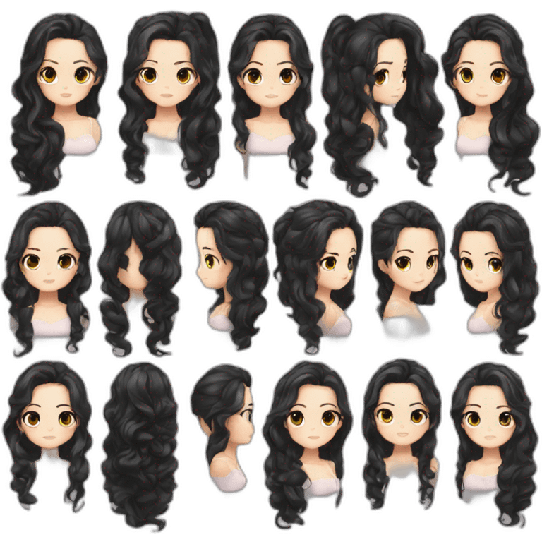 Beautiful girl,Black hair,wavy hair，long hair,Black eyes,Chinese emoji