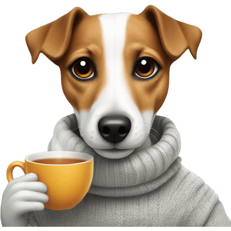 Jack russel wearing a jumper drinking tea emoji