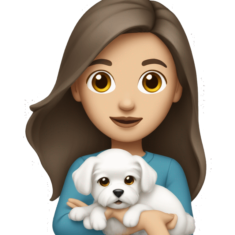 Brunette woman holding a white Maltese puppy emoji