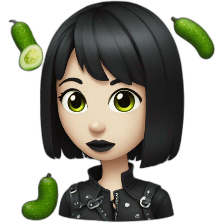 Goth girl with a pickle emoji