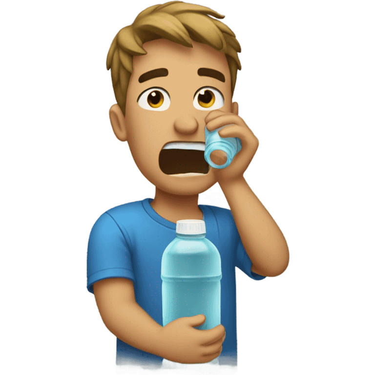 A guy crying over a water bottle  emoji