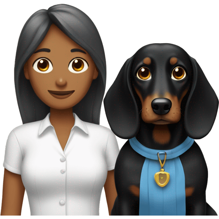 Woman and man together with two long-haired black dachshunds emoji