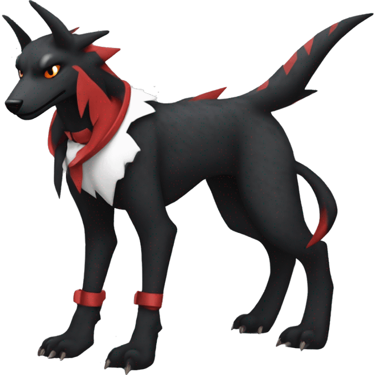 Black Cool Edgy Sergal-Houndoom-Fakémon  with White and Red Edgy markings emoji