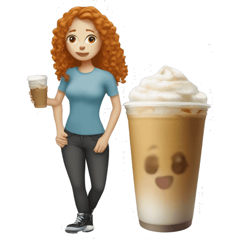 Ginger girl drinking iced coffee emoji