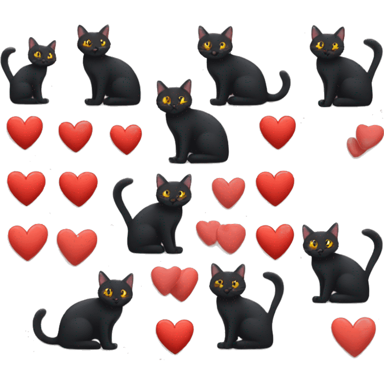 Black cat sitting with red hearts emoji