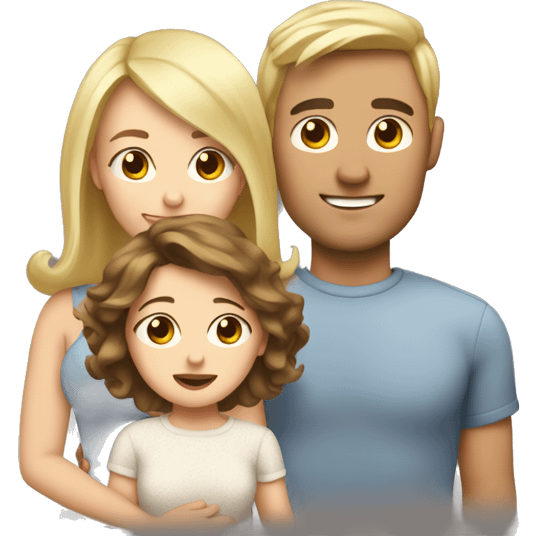 Brown hair mom and blonde baby and blonde dad emoji