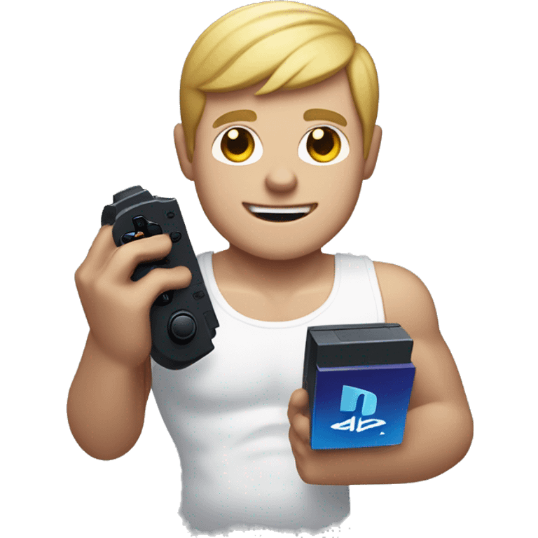 Buff white boy with a PlayStation 5 in his hands emoji