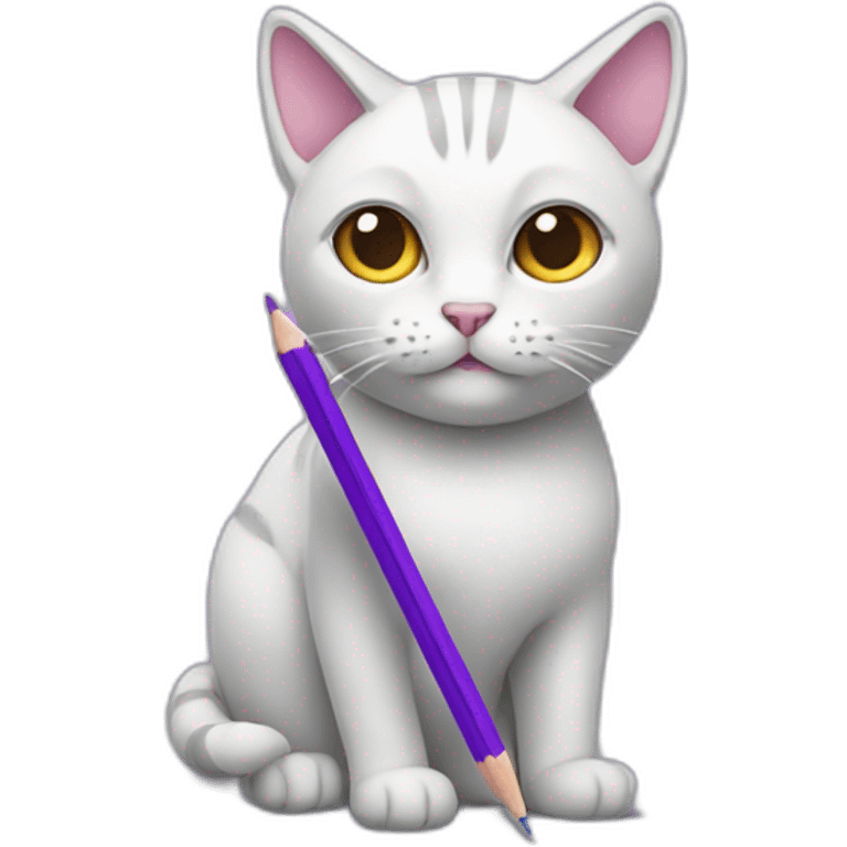 cat in purple with a pencil emoji