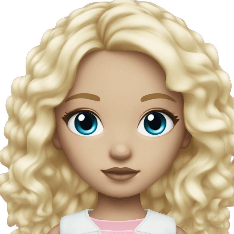 ocean blue doll eyes, blonde hair, feminine, pink, girl, angelic emoji