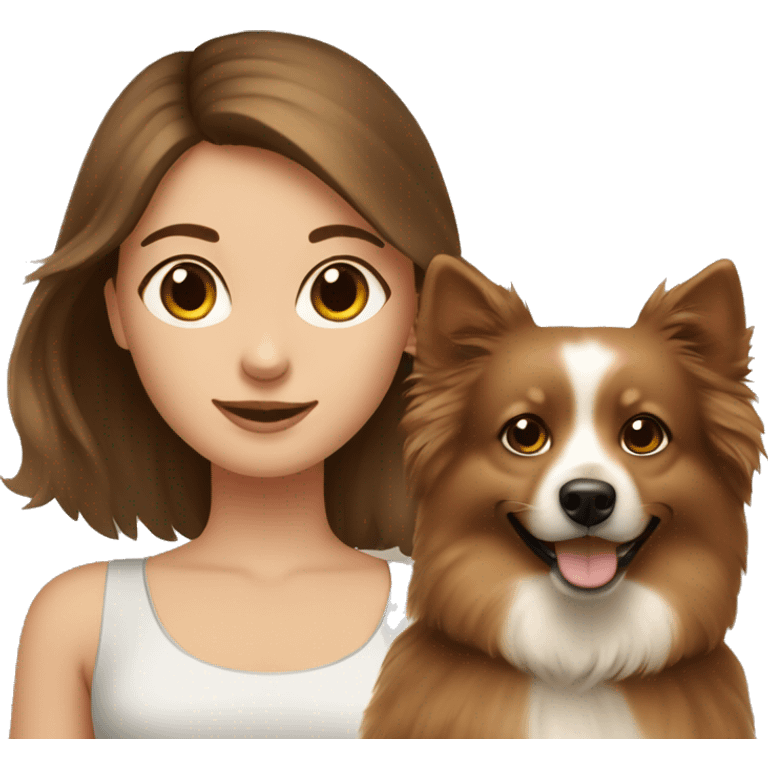 beautiful girl with brown hair with her beige spitz dog emoji