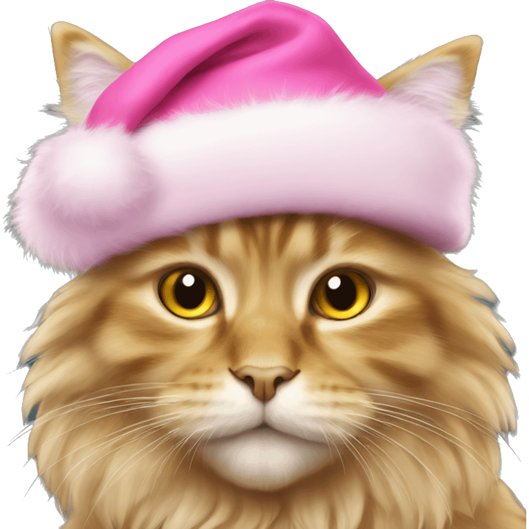 fluffy gold maincoon cat in pink santa hat  emoji