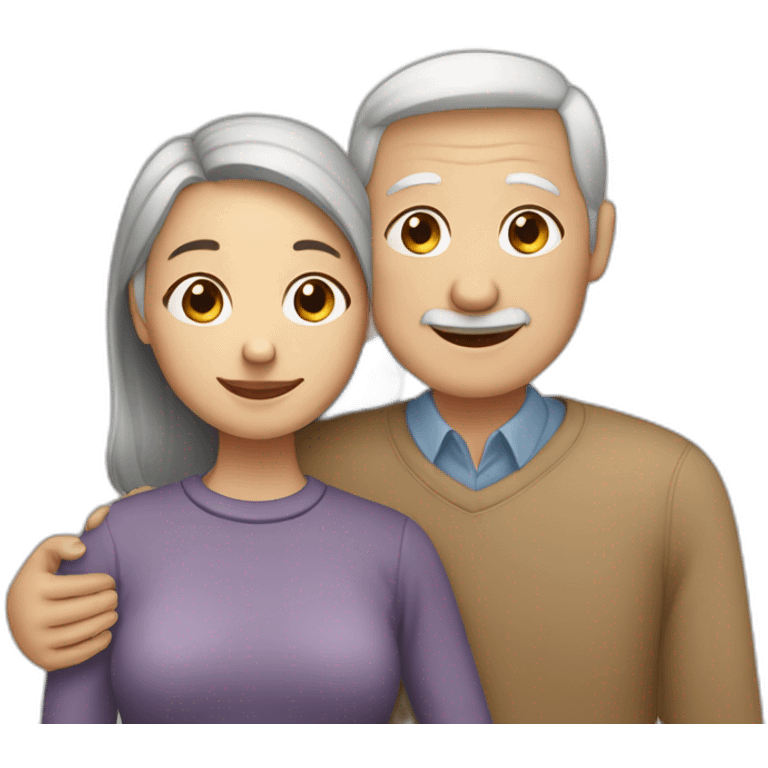 A girl hugs her two elderly parents (light skin color, dark hair) emoji