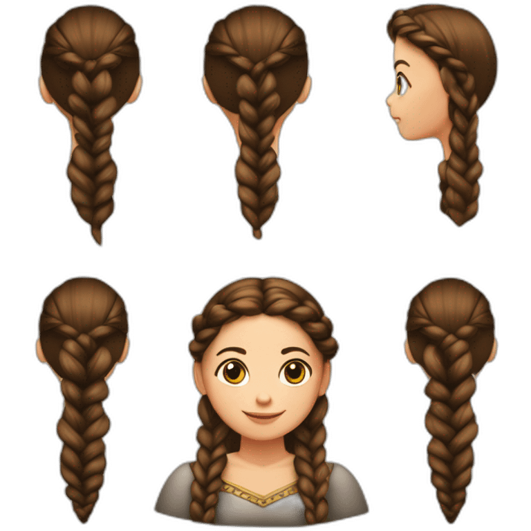 niña de piel blanca, pelo café y trenzas cortas de vikinga emoji