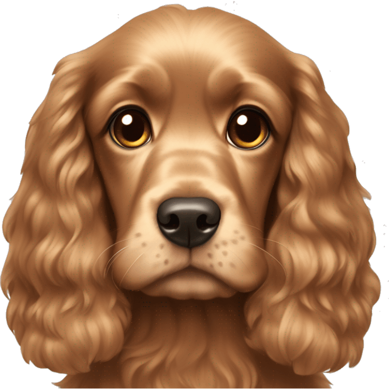 “Miele-colored Cocker Spaniel and a girl with long brown hair, brown eyes, and a rosy face.” emoji