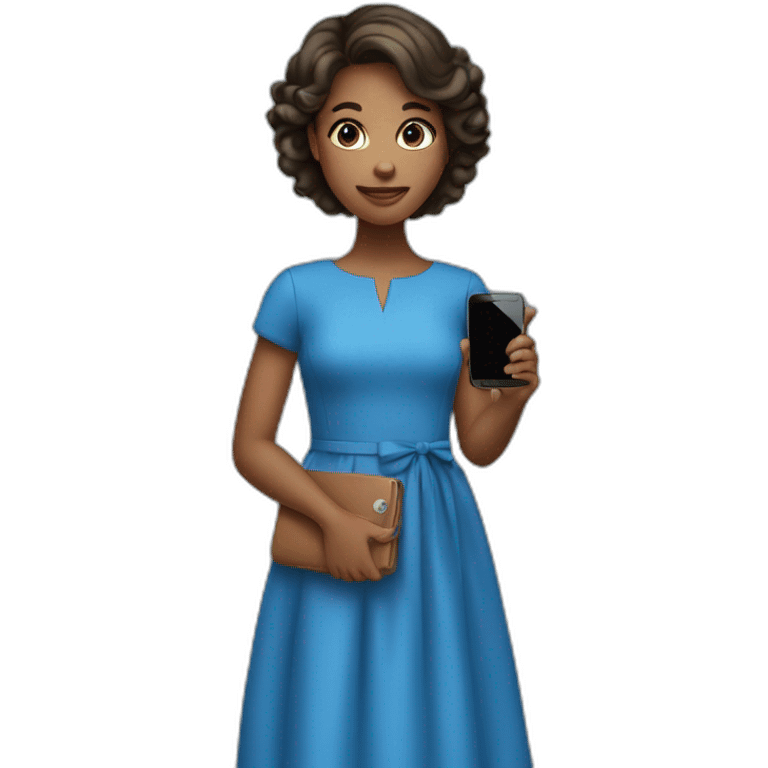 a girl in a blue dress holding a cell phone emoji