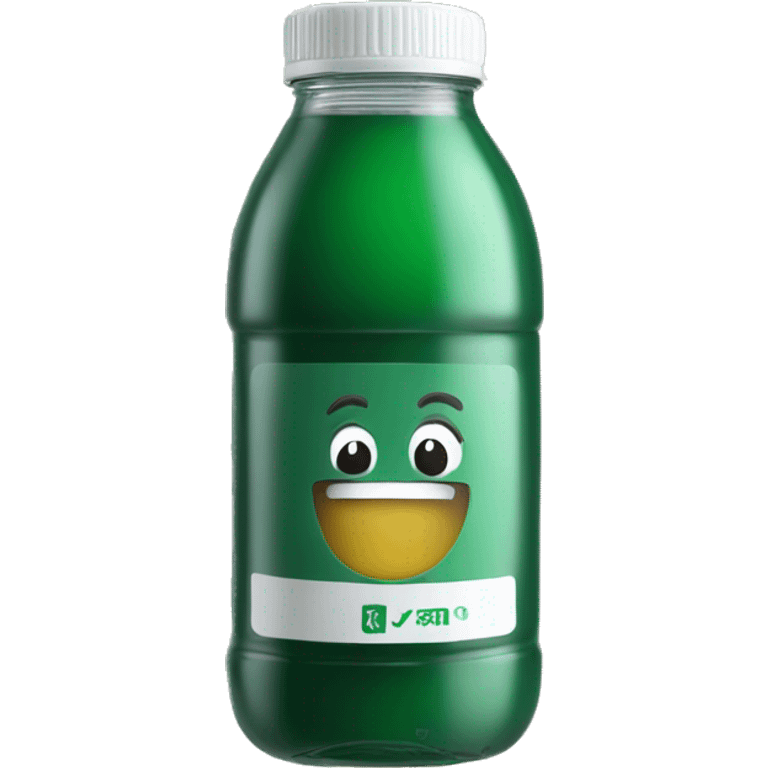 dark green juice in clear drink bottle with white screw lid realistic soft textures emoji