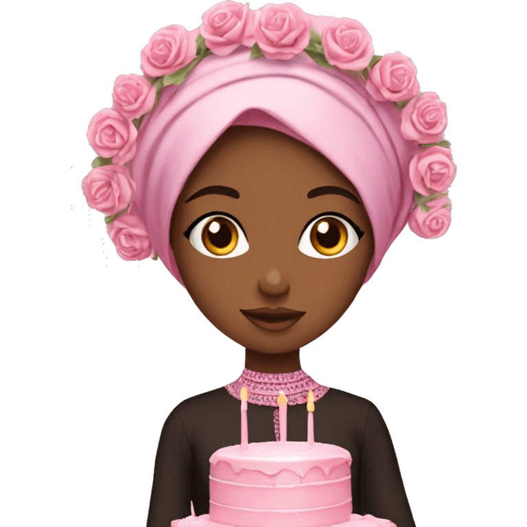 Pretty model muslim Somali girl fully covered baked a pink floral cake  emoji