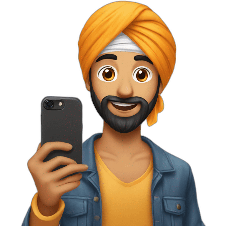 A Sikh boy clicking mirror selfie with iphone emoji